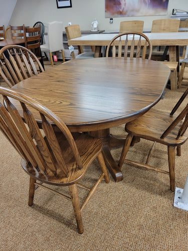 42118/7350RBC Ped Dining Table with 4 Chairs - Cox Furniture and Flooring