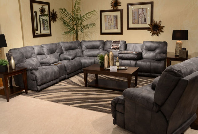 438 Voyager Slate Reclining Sectional - Cox Furniture and Flooring