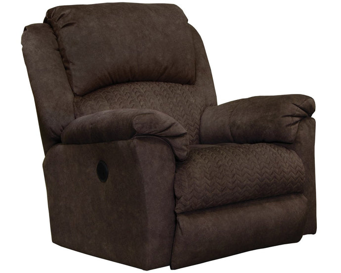 64785 Malloy Chocolate Power Rocking Recliner - Cox Furniture and Flooring