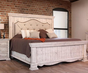 Bella Vintage White Upholstered King Mansion Bed by International Furniture - Cox Furniture and Flooring
