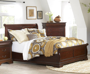 Chateau Cherry King Low Profile Sleigh Bed by Elements Furniture - Cox Furniture and Flooring