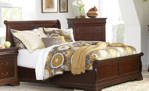 Chateau Cherry Queen Low Profile Sleigh Bed by Elements Furniture - Cox Furniture and Flooring