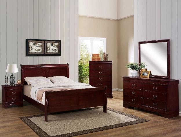 Louis Phillip Cherry Queen 5 Piece Bedroom Set - Cox Furniture and Flooring