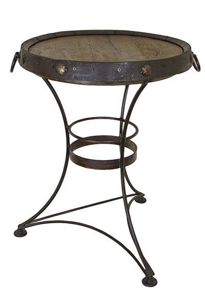 Wiskey Barrel End Tall End Table with Iron Base - Cox Furniture and Flooring
